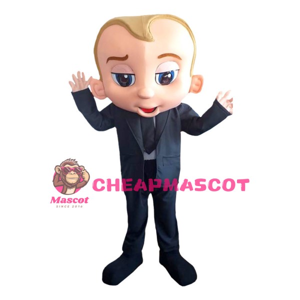 Yellow Hair Little Boy With Suit Mascot Costume
