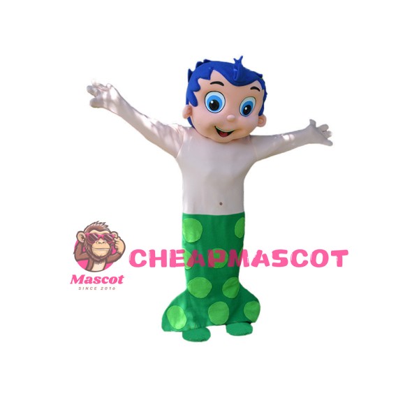 Blue Hair Little Mermaid With Green Fishtail Mascot Costume