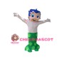 Blue Hair Little Mermaid With Green Fishtail Mascot Costume