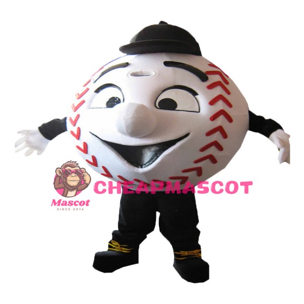 Cartoon Big Baseball With Cap Mascot Costume