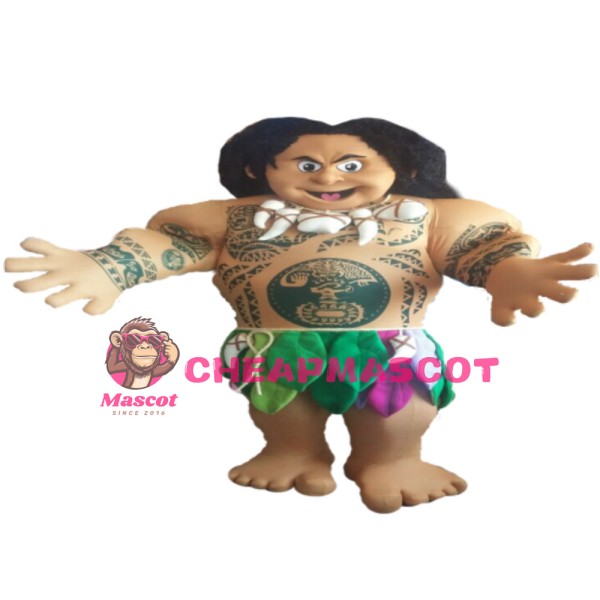 Passionate Tribal Leader With Leaf Skirt Mascot Costume