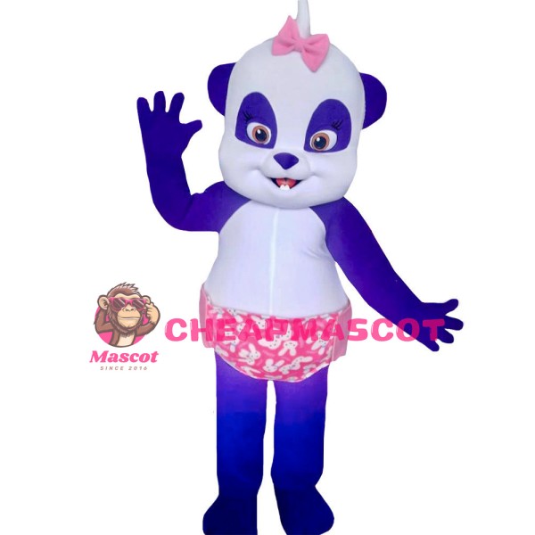 Blue & White Panda Baby With Pink Underwear Mascot Costume