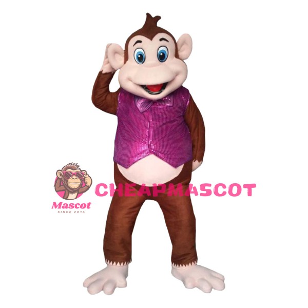 Smart Monkey With Bright Purple Vest Mascot Costume