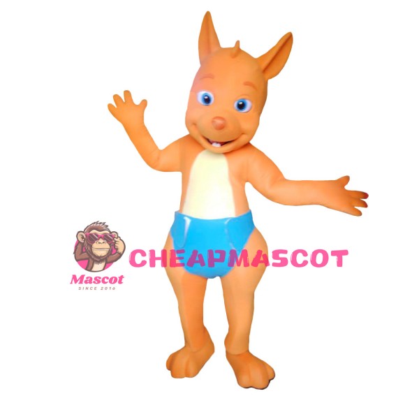 Super Cute Kangaroo Baby With Blue Underpant Mascot Costume