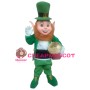 Bearded Green Elf Holding Money Box Mascot Costume