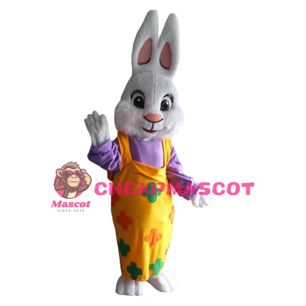 Well-behaved Rabbit With Yellow Flower Pants Mascot Costume