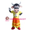 Wearing Yellow Dress Cow With Sliver Bell Mascot Costume
