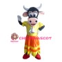 Wearing Yellow Dress Cow With Sliver Bell Mascot Costume