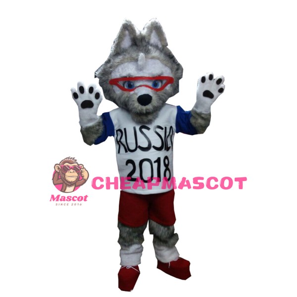Grey Fox Wearing Jersey Mascot Costume