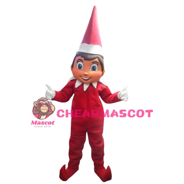 Red Little Boy With Christmas Cap Mascot Costume
