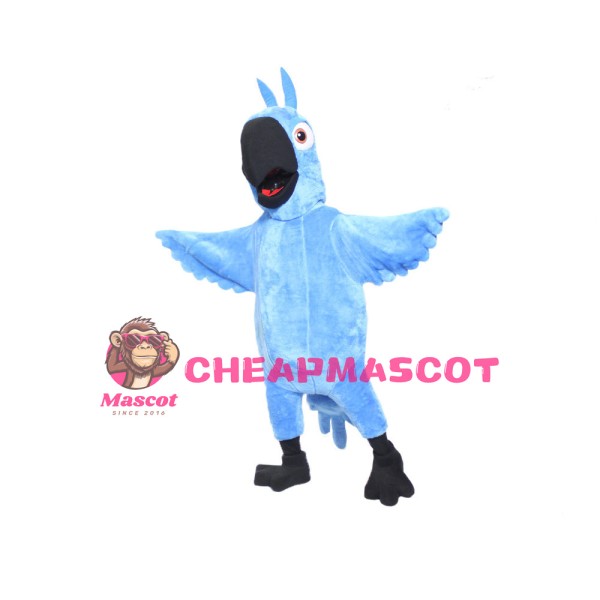 Blue Furry Bird With Black Beak Mascot Costume