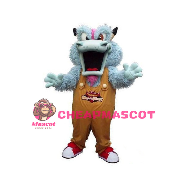 Light Blue Dragon With Brown Rompers Mascot Costume