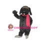 Black Long Fur Dog With Red Scarf Mascot Costume