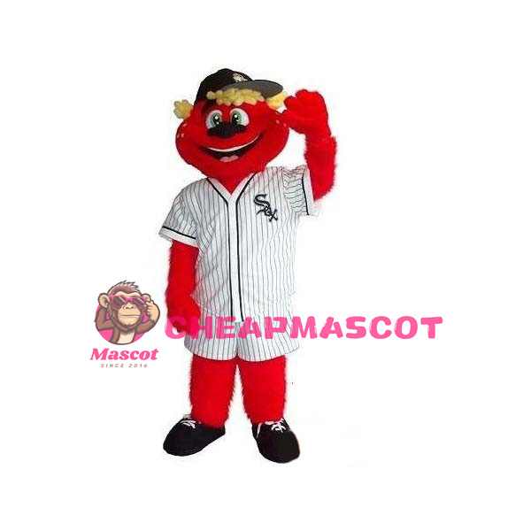 Smiling Red Bear With Jersey Mascot Costume