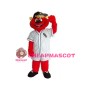 Smiling Red Bear With Jersey Mascot Costume