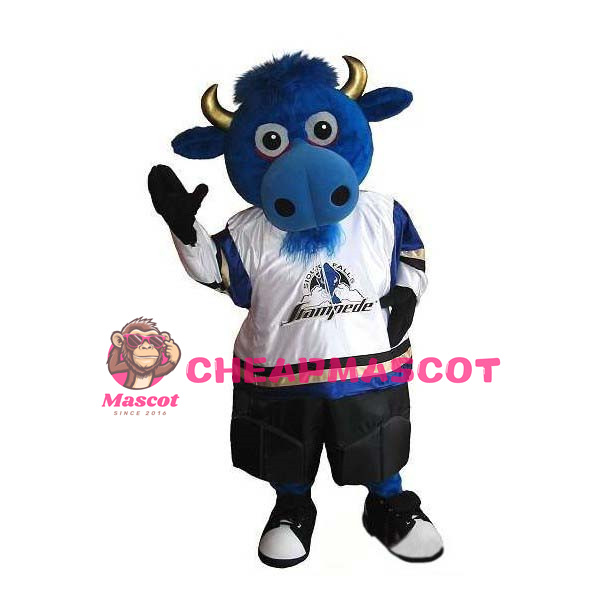 Blue Bull With Golden Horn Mascot Costume