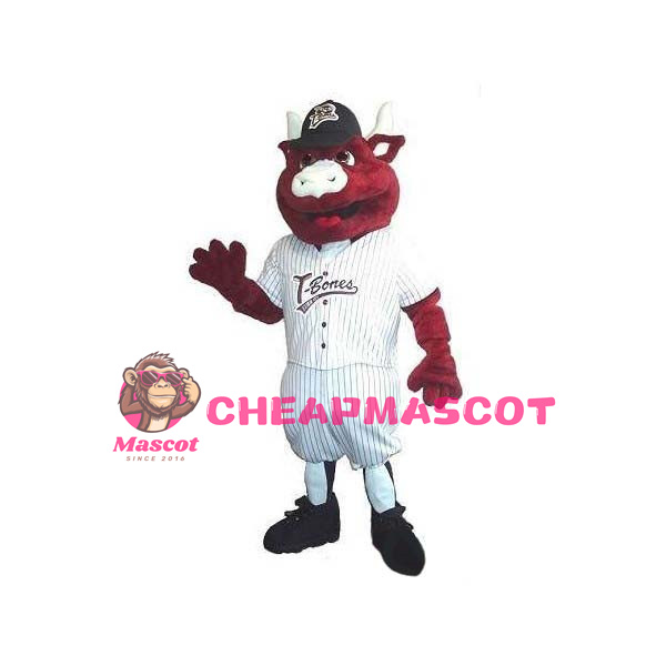 Strong Red Brown Athlete Bull Mascot Costume