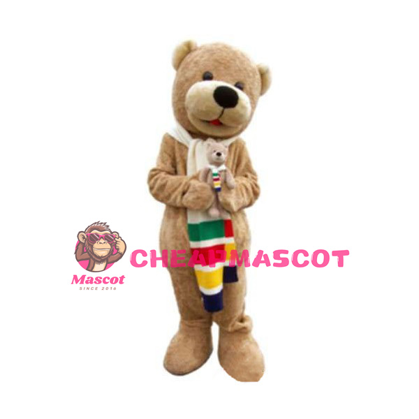 So Lovely Brown Bear With Scarf Mascot Costume