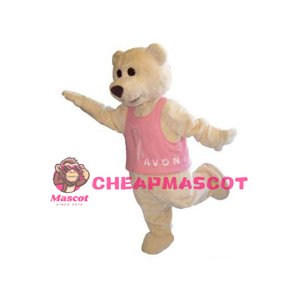 Beige Bear With Pink Vest Mascot Costume