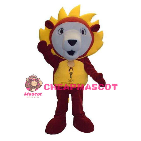 Stunned Little Lion With Yellow Mane Mascot Costume