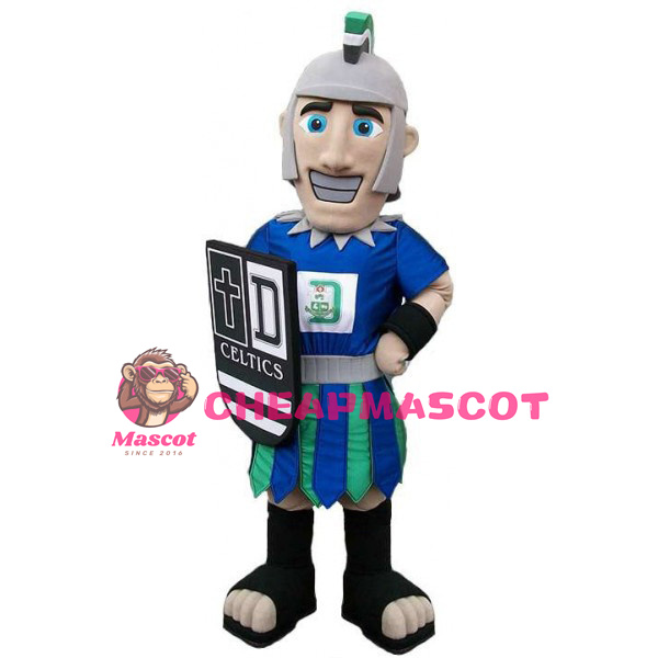 Blue Soldier Holding A Shield Mascot Costume