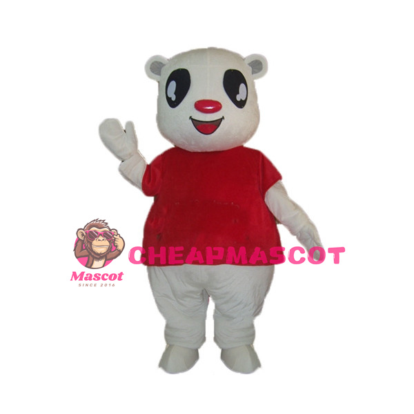 Red Nose Big Eyes White Bear Mascot Costume