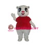 Red Nose Big Eyes White Bear Mascot Costume