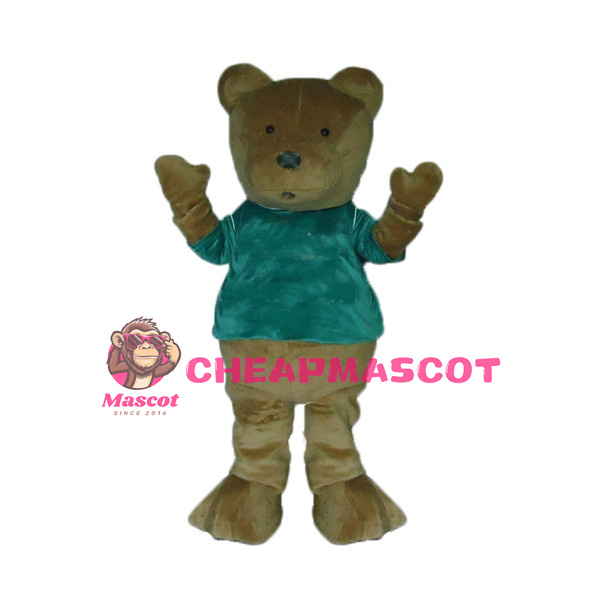 Greeting Bear With Green Shirt Mascot Costume