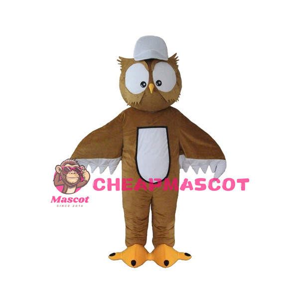 Brown Owl With White Peaked Cap Mascot Costume