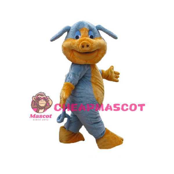 Happy Walking Blue & Yellow Pig Mascot Costume