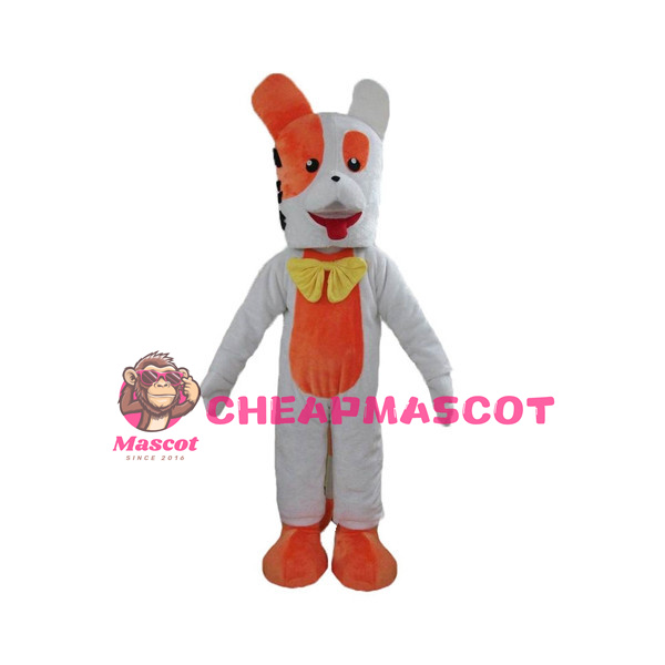 Interesting White & Orange Dog With Yellow Bow Mascot Costume