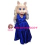 Silver Hair Pig Women With Blue Dress Mascot Costume