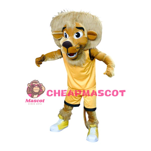 Playing Athlete Lion With Brown Set Mascot Costume