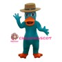 Dark Green Duck With Brown Hat Mascot Costume