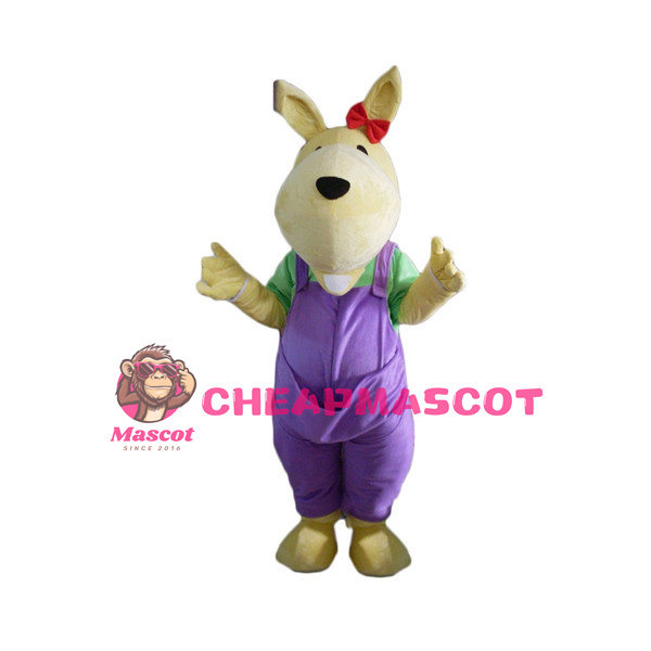 Little Dog With Purple Overalls Mascot Costume