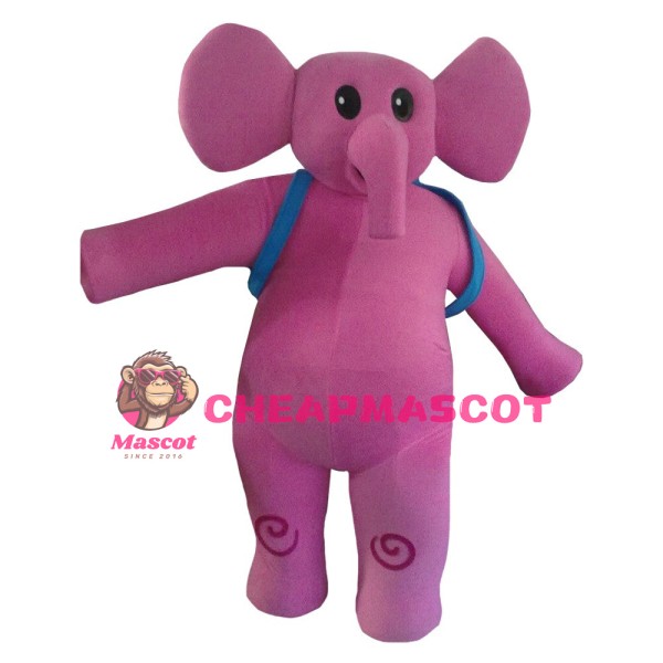 Pink Elephant Carrying Blue School Bag Mascot Costume