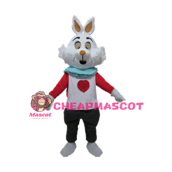 White Rabbit With Light Blue Bib Mascot Costume