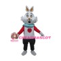 White Rabbit With Light Blue Bib Mascot Costume