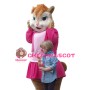 Shy Squirrel Mother With Pink Dress Mascot Costume