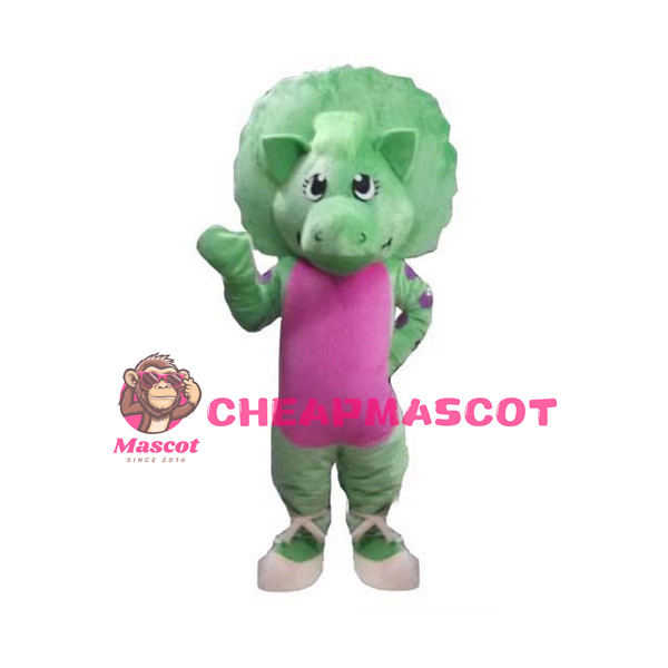 Greeting Cartoon Green Dinosaur Mascot Costume