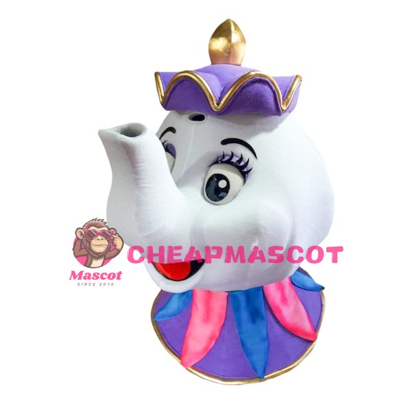Cartoon Teapot With Purple Lid Mascot Costume