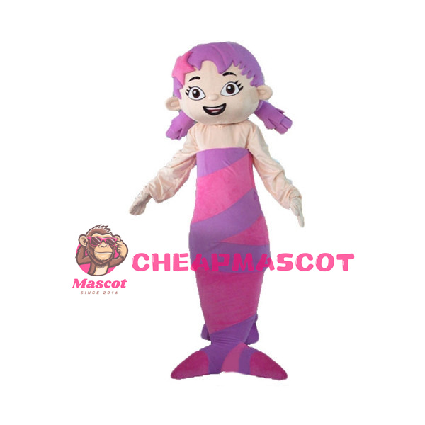 Adorable Girl With Purple Mermaid Tail Mascot Costume