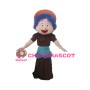 Blue Curly Hair Granny With Apron Mascot Costume