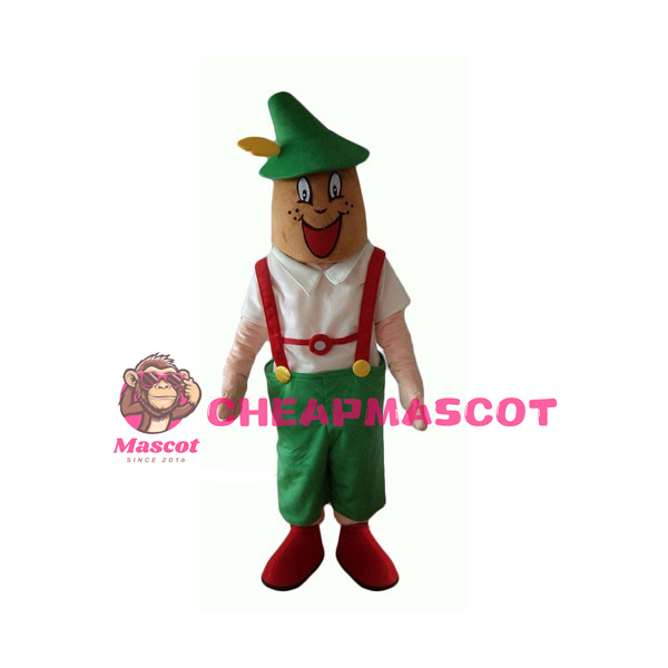 Brown Doll With Green Overalls Mascot Costume
