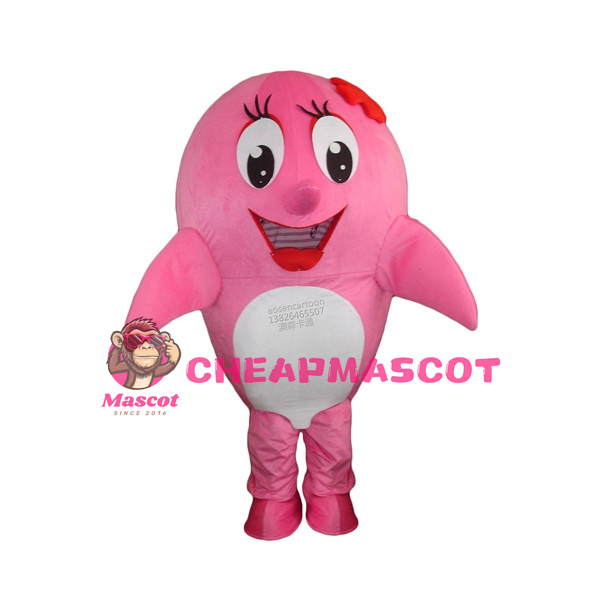 Big Shiny Eyes Pink Dolphin Mascot Costume