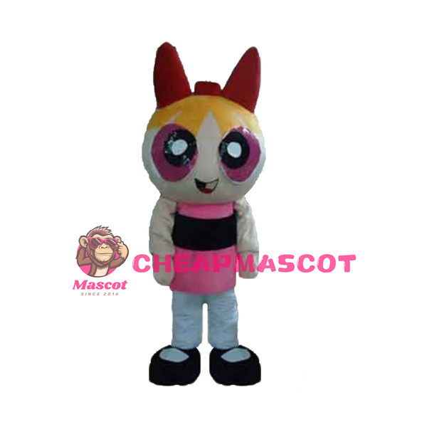Pink Eyes Powerpuff Girl Mascot Costume
