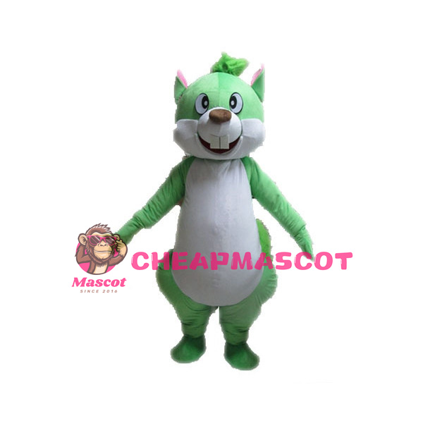 Protruding Front Tooth Green Squirrel Mascot Costume