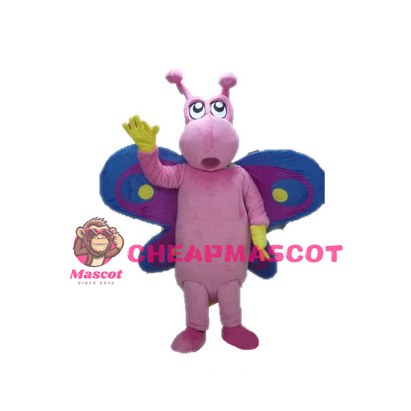 Pink Butterfly With Blue Wings Mascot Costume