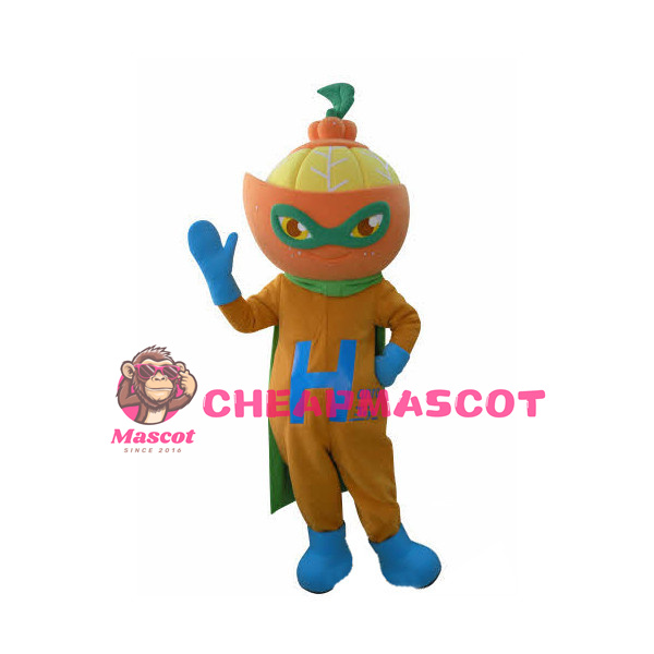 Pumpkin Superman With Green Cloak Mascot Costume