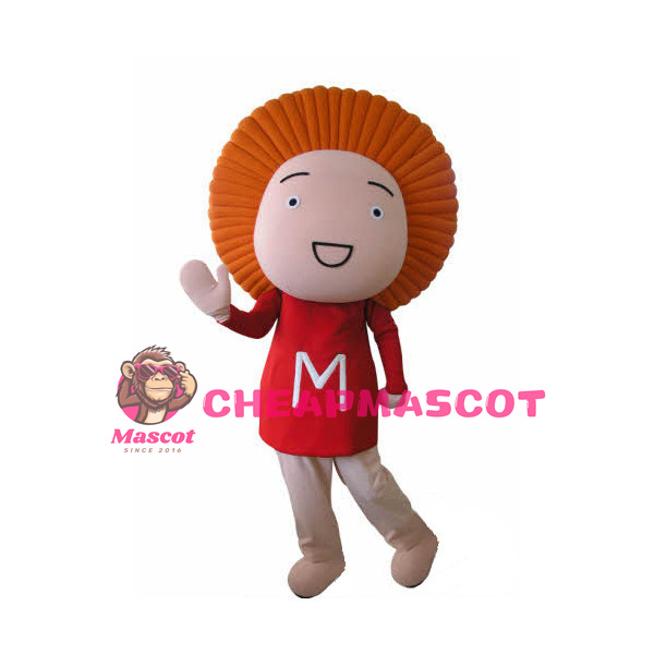 Orange Hair Child With Red M Shirt Mascot Costume